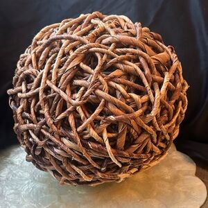 Handcrafted Natural Fiber Brown Woven Art Sphere